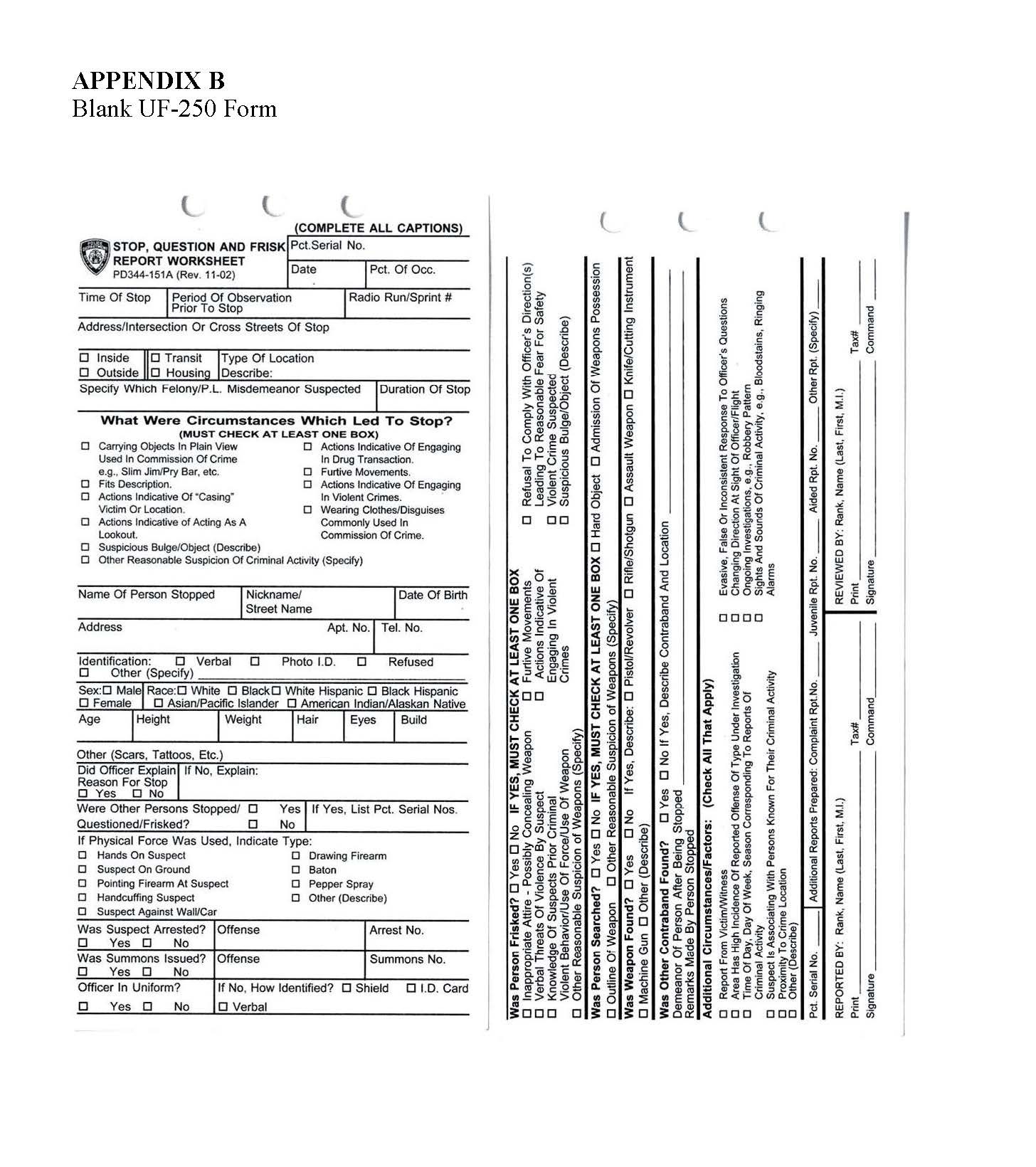 Blank UF-250 form